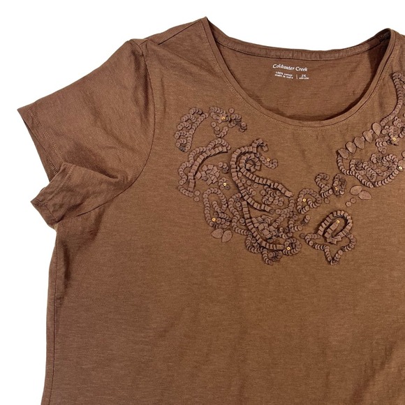 Coldwater Creek 2X Brown Embellished Tee Shirt Cotton Plus Size - Picture 2 of 12